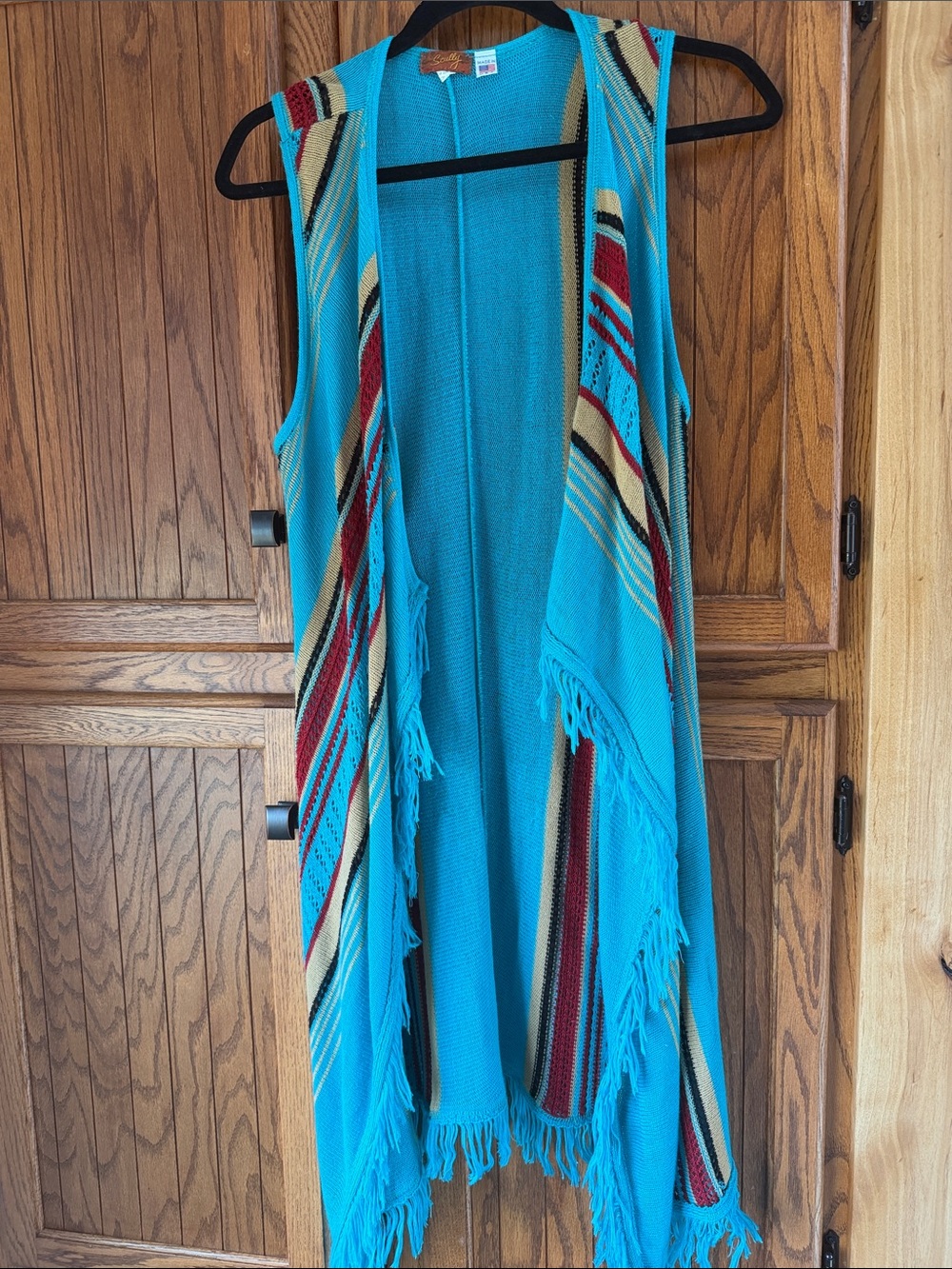 Scully Fringe Open Front Knit Vest with Southwestern Stripes